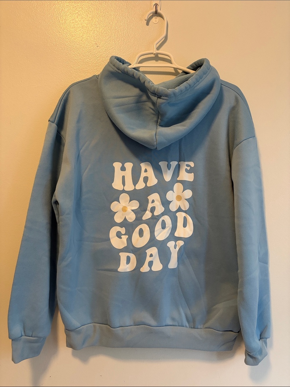 SHEIN Light Blue Hooded Sweatshirt - Have A Good Day (Back Logo)